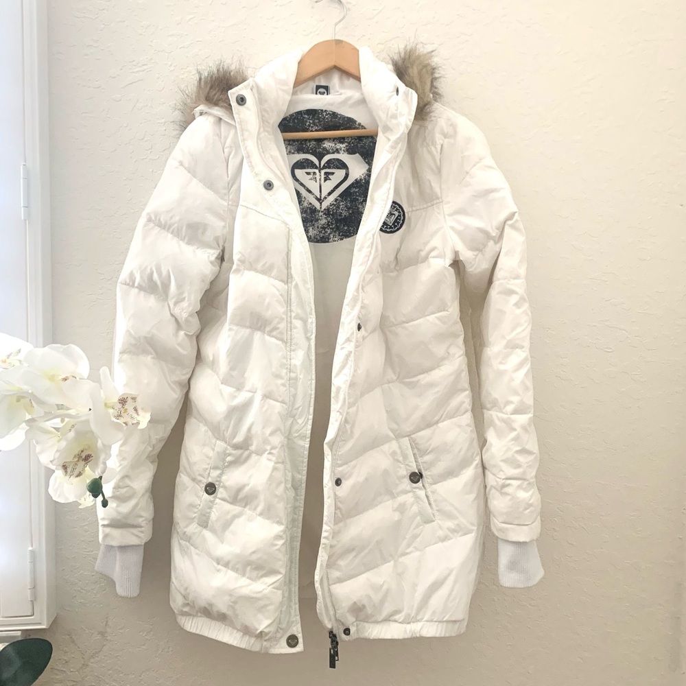 Roxy Down Puffer Long Coat Fur Hood Trim